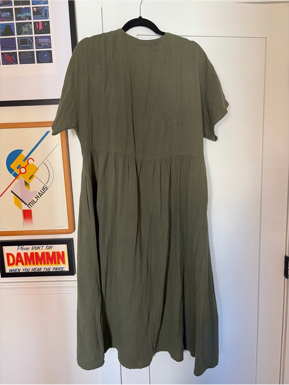 Madewell Olive Green V-Neck Button-Front Midi Dress - Picture 4 of 5